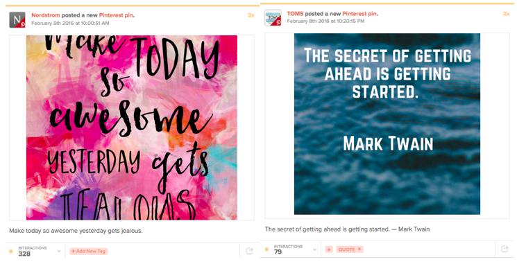 Top B2C brands on Pinterest: Nordstrom and TOMS quotes